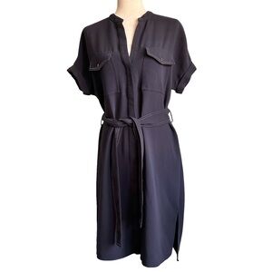 Mango Women’s‎ Navy Blue White Stitching Button-Up Suit Shirt Dress Size 4 EUC